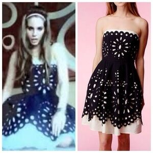 - 🎀VINTAGE BETSEY JOHNSON 2 black and pink strapless full skirt dress